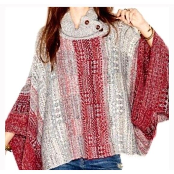 Free People Willow Alpaca Wool Blend Gray Poncho Sweater Women’s - Picture 1 of 11